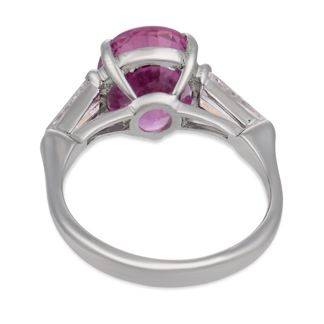 1950s Mid Century Agl 4.34 Carat Pink Sapphire Diamond Platinum Ring, Size 4.5 For Sale - Image 5 of 7