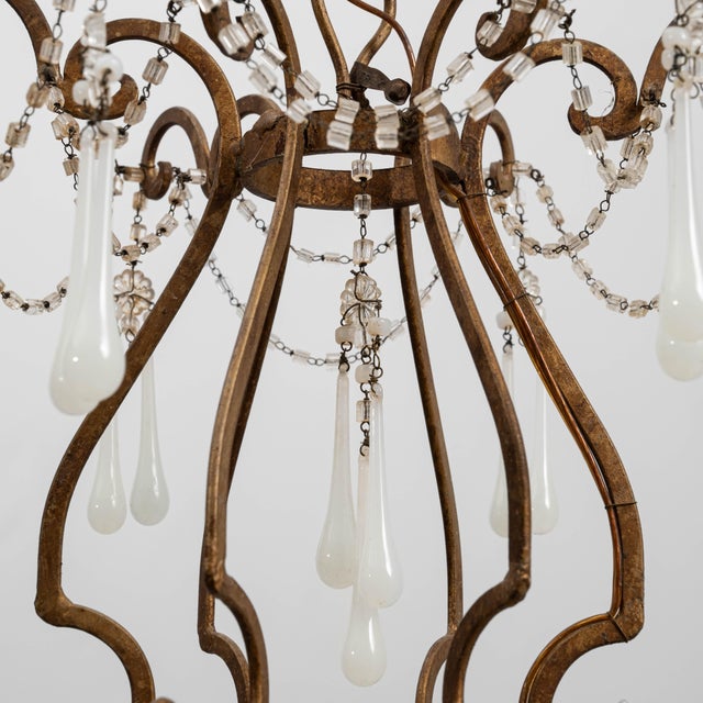 20th Century Italian Rococo Revival Gilt Metal Chandelier With Glass Drops For Sale In Greensboro - Image 6 of 18