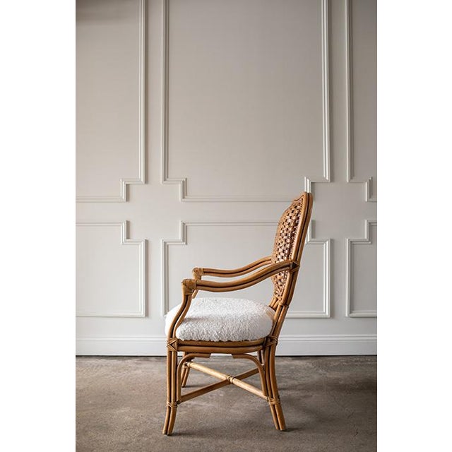 Rare Set of Four Vintage Padma’s Plantation Armchairs Woven Rattan, Sherpa Upholstery For Sale In Minneapolis - Image 6 of 18