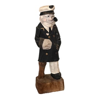 Vintage Arts & Crafts Carved Sea Captain With Pipe For Sale