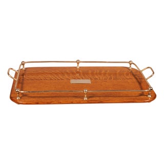 19th Century Silver-Plated Metal and Oak Tray For Sale