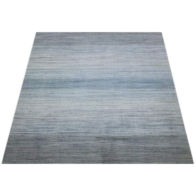 Indian 2010s Gray Modern Apadana's Groove Handmade Bamboo/Silk Rug With Stripe Motif For Sale - Image 3 of 7
