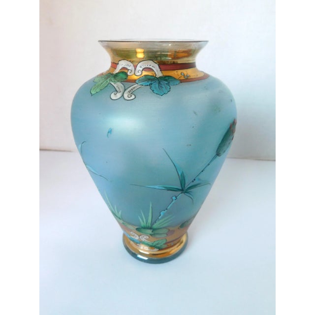 Blue Art Nouveau Blue Glass Hand-Painted Scenic Vase, Nouveau Woman, Gold Leaf, C. 1900-1910 For Sale - Image 8 of 12