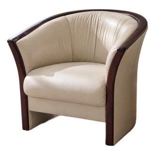 1970s Ekornes Rosewood and Cream Leather Barrel Armchair For Sale