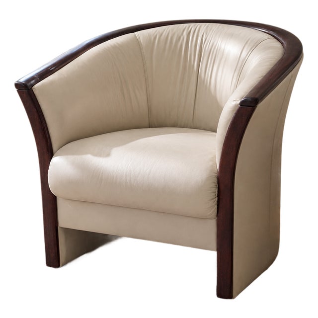 1970s Ekornes Rosewood and Cream Leather Barrel Armchair For Sale