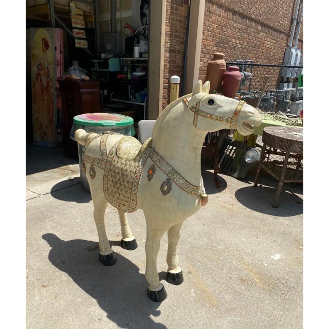 Stone Oversized Vintage Marble Horse Statue With Gem and Gold Details For Sale - Image 7 of 7