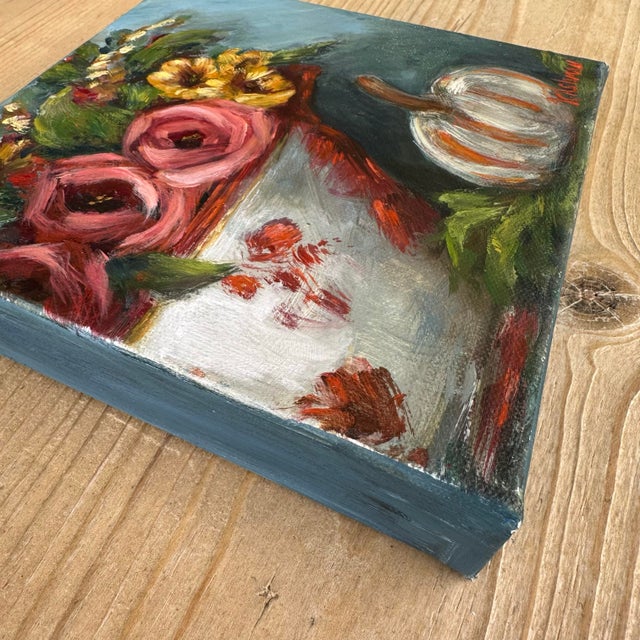 Chinosierie Turneen Painting With Autumn Roses, Sunflowers and Pumpkins, Thankful & Blessed by Artist Kristin Ashman For Sale In San Antonio - Image 6 of 12