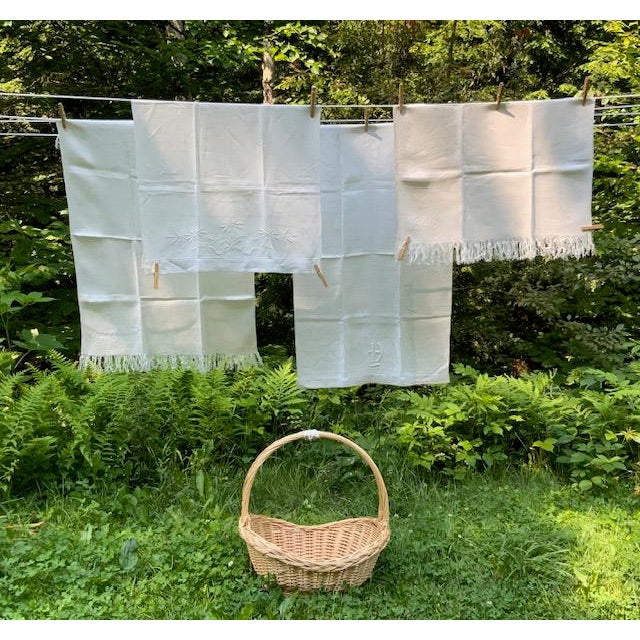 French Linen Damask Hand Towels, Set of 4, Monogrammed, Antique C. 1900 For Sale - Image 14 of 18