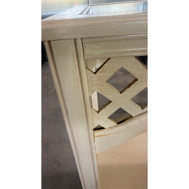 Vintage Broyhill Palm Beach Lattice Wood & Glass Console Table For Sale - Image 9 of 11