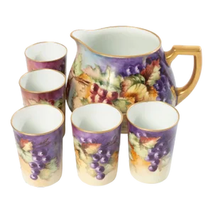 Early 20th Century Hand Painted Bavarian Cider Set- 6 Pieces