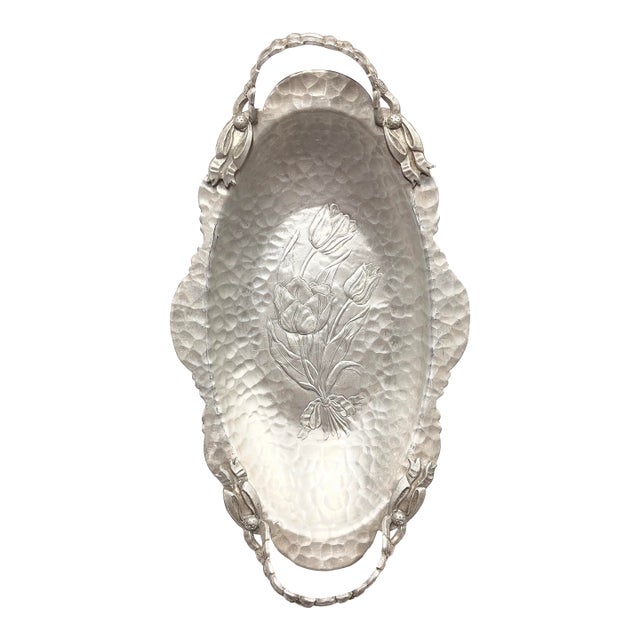 1960s Hammered Aluminum Tulip Tray For Sale