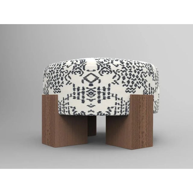 Cassette Pouf in Outside Kolymbetra Blue Fabric and Smoked Oak by Alter Ego for Collector For Sale - Image 4 of 4