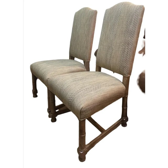 Pair of Ethan Allen Upholstered Dining Chairs in Neutral Woven Fabric Description: Bring timeless Ethan Allen...
