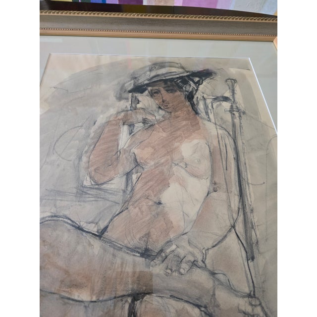 Vintage Mid Century Modern Seated Debutante Painting Signed For Sale - Image 10 of 10