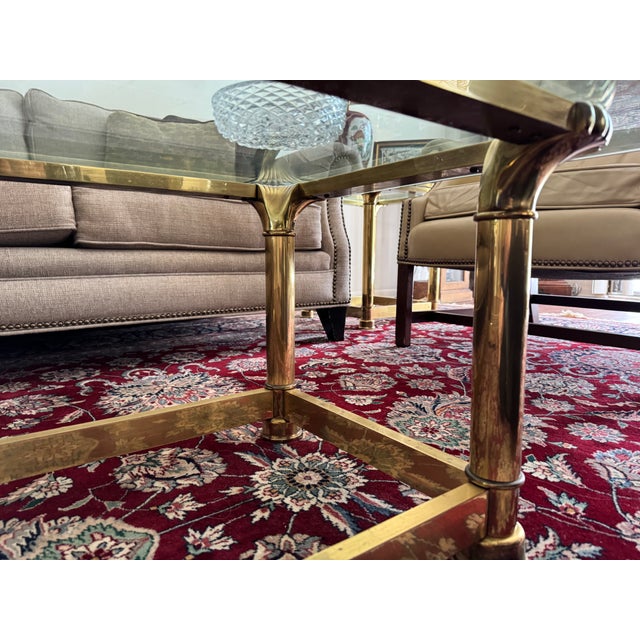 Brass VTG Attributed Mastercraft Brass Glass Coffee Table Gold Hollywood Regency MCM Cocktail Table For Sale - Image 8 of 8