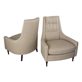 Mid-Century Modern Paul McCobb Style High Back Lounge Club Chairs, Pair For Sale