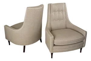 Mid-Century Modern Paul McCobb Style High Back Lounge Club Chairs, Pair
