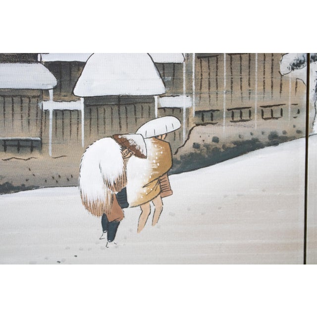 After Hiroshige, "Snowy Night", Shōwa Era Japanese Byobu Screen For Sale In Dallas - Image 6 of 17