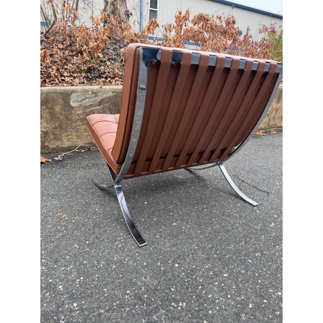 Set of 4 Vintage Knoll Barcelona Chairs by Mies Van Der Rohe Brown Leather Lounge Mid-Century For Sale - Image 11 of 15
