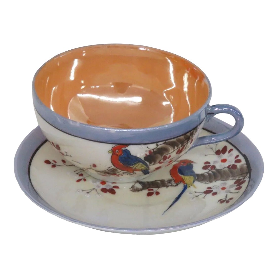 Lusterware Japan Porcelain Parrot Bird Floral Teacup and Saucer Set |  Chairish, image size:1126x1126