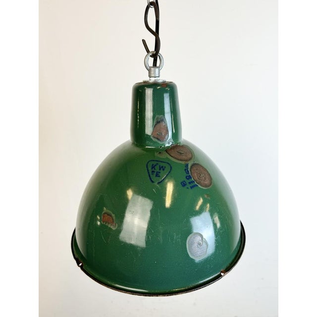 Green Industrial Green Enamel Factory Pendant Lamp, 1960s For Sale - Image 8 of 18