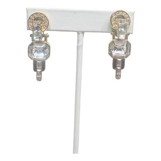 Givenchy New York–Paris 80s Rhinestone & Gold‑Tone Statement Clip-on Earrings, Pair For Sale