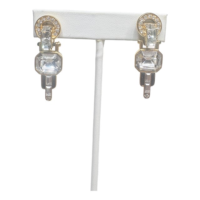 Givenchy New York–Paris 80s Rhinestone & Gold‑Tone Statement Clip-on Earrings, Pair For Sale