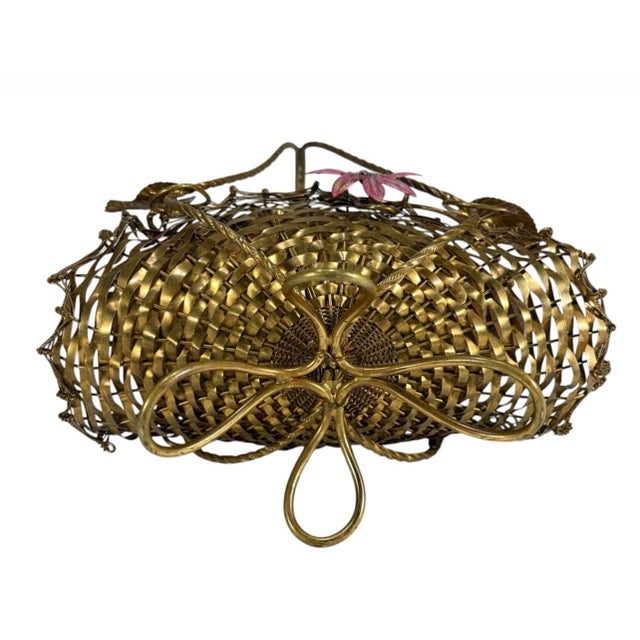 Art Nouveau 1920s Loetz Style Iridescent Glass Bowl in Bronze Basket For Sale - Image 3 of 9