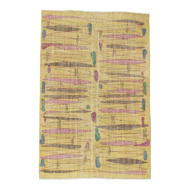 1960s Vintage Yellow Turkish Rug - 5′7″ × 8′5″ For Sale