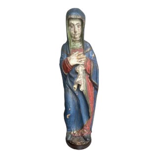 Antique Santos Wood Carving of the Virgin Mary For Sale