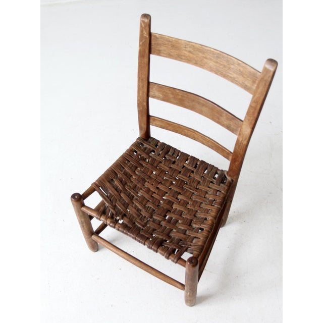 Early 20th Century Antique Rustic Splint Weave Seat Chair For Sale - Image 5 of 10