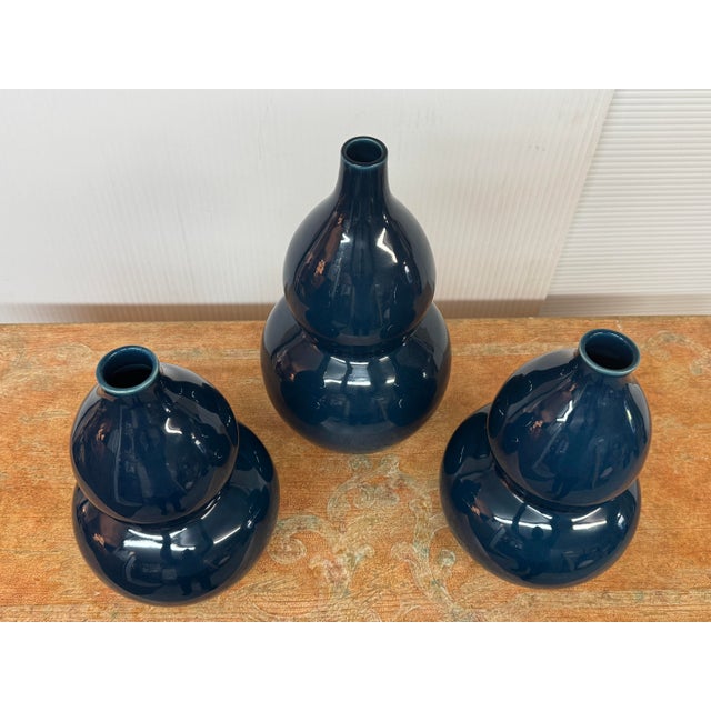 Wood Martino Interiors Double Gourd Ceramic Vases, Set of Three For Sale - Image 7 of 12