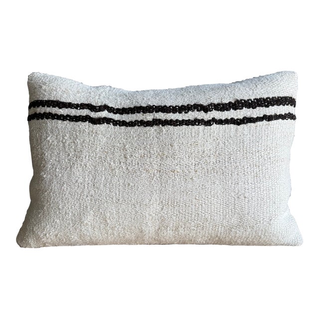 Vintage Rug Pillow Cover With Stripes For Sale