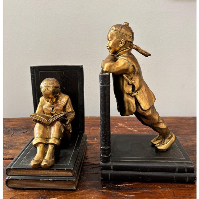 Art Deco Gilt Metal Bookends by Ronson Oriental Sculptures Circa 1930 For Sale In Palm Springs - Image 6 of 13