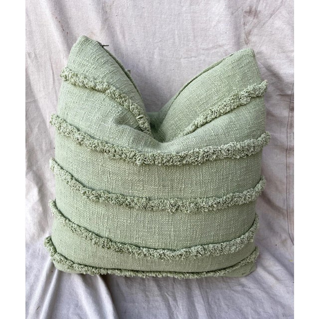 Celadon Green Fringe West Elm-Style Decor Pillow For Sale - Image 8 of 8