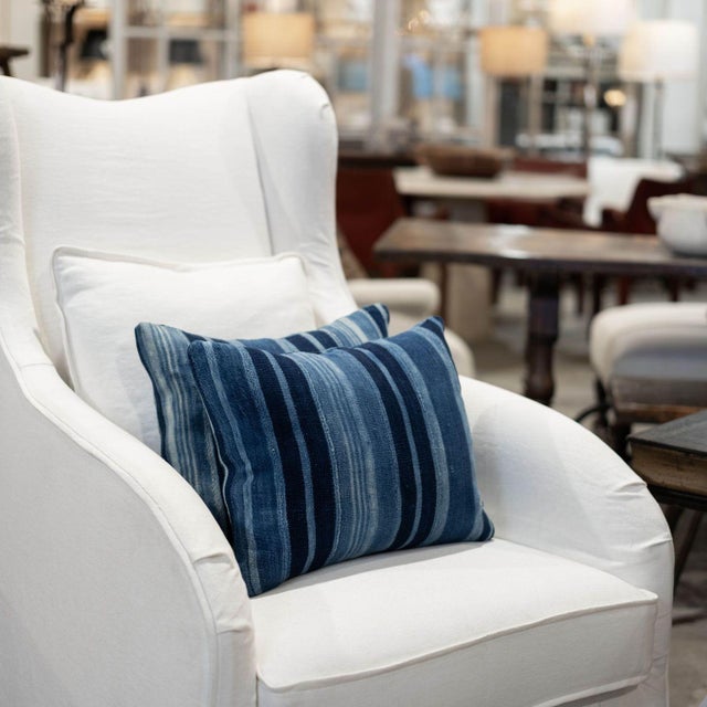 Early 21st Century Rich Faded Indigo Stripe Cushion For Sale - Image 5 of 6