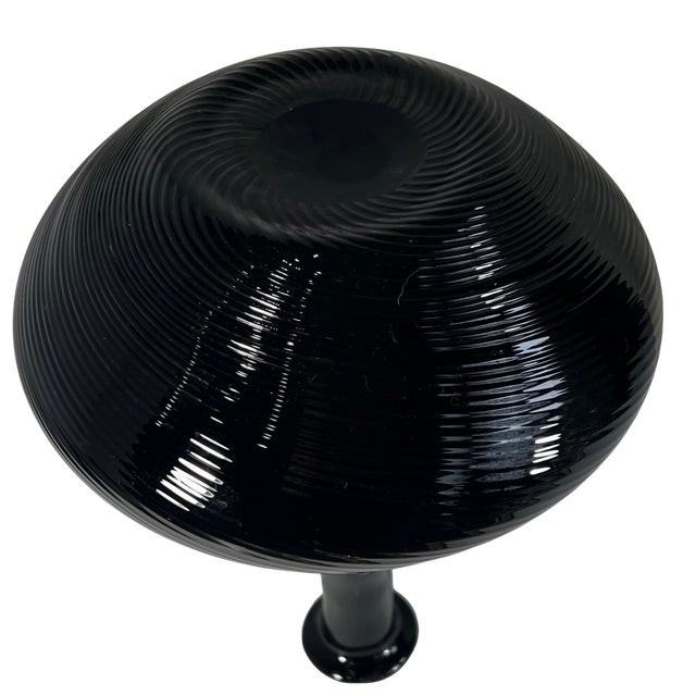 Black 11 In. Tall Murano Art Glass Black Spiral Textural Swirl Vase For Sale - Image 8 of 13
