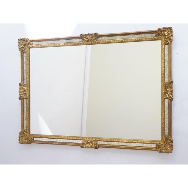 1960s Vintage Rectangular Wall Hanging Gilt Wood Gold Ornate Mirror, 1960s For Sale - Image 5 of 11