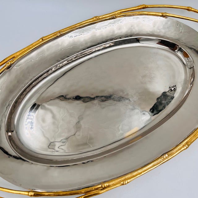 l'Objet Contemporary 24 Karat Gold & Nickel Plated Faux Bamboo Handled 24" Oval Platter Butler's Tray For Sale In New York - Image 6 of 17