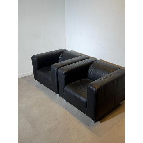 Club Chairs in Black Leather, Set of 2 For Sale - Image 6 of 7