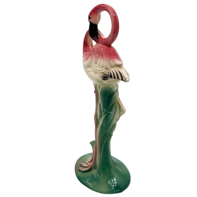 1950s 1950s Large 10" MCM California Pottery Ceramic Bashful Pink Flamingo Tabletop Statue For Sale - Image 5 of 10
