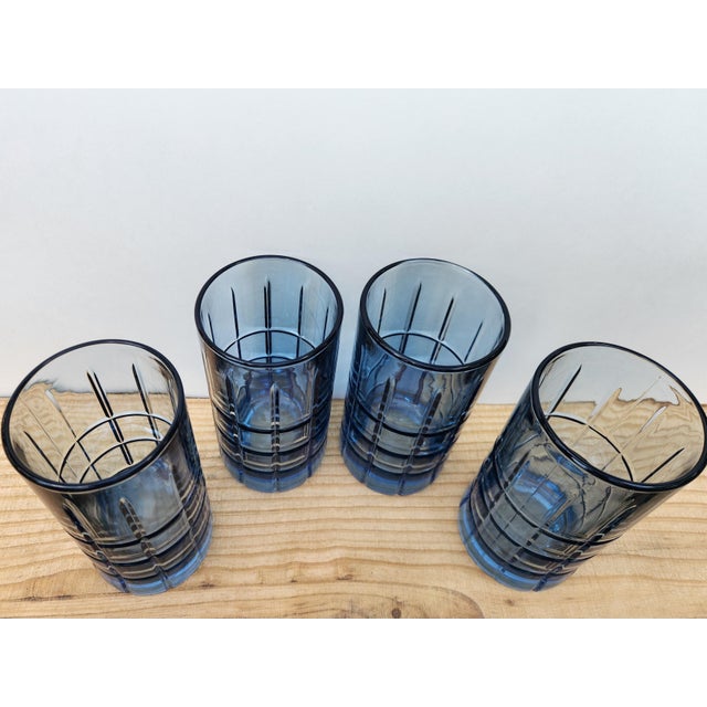 Glass Vintage Mid-Century Modern Anchor Hocking "Tartan Blueberry" Flat Iced Tea Glasses - Set of 4 For Sale - Image 7 of 15