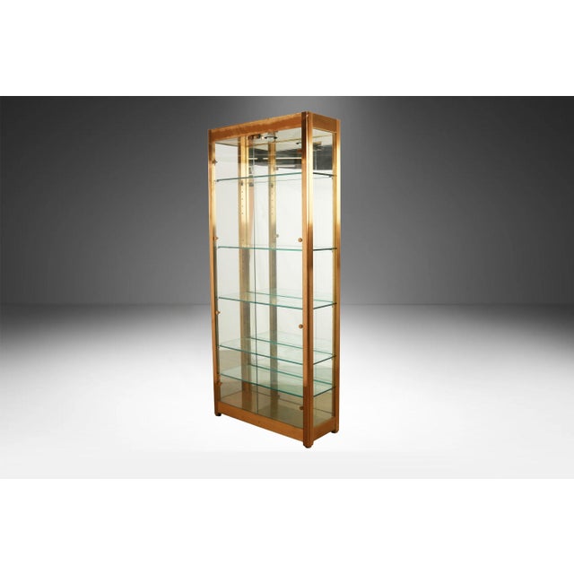 1970s Vintage Mid-Century Hollywood Regency Brass Glass Lighted Curio Cabinet Vitrine For Sale - Image 5 of 18