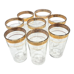Vintage Gold Art Nouveau Floral Juice Tumblers- Set of Eight