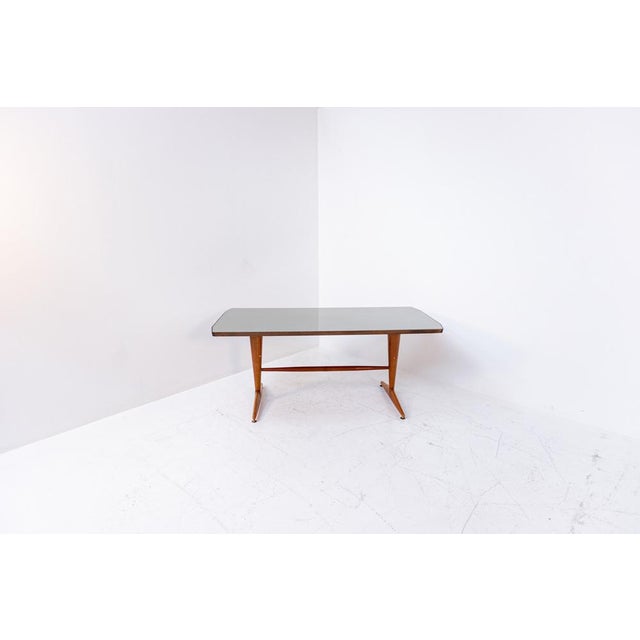 1950s Italian Wooden Grey Glass Dining Table with Brass, 1950 For Sale - Image 5 of 16