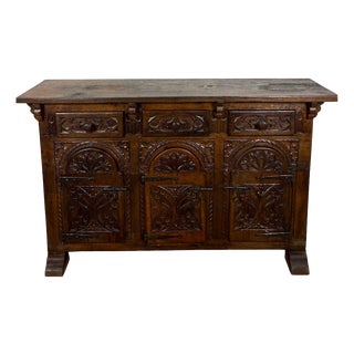 Spanish Carved Oak Sideboard, 1860s For Sale