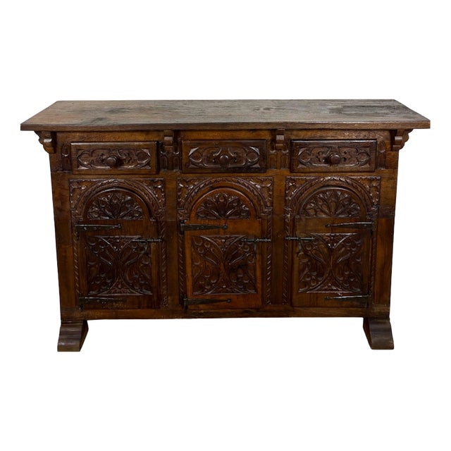 Spanish Carved Oak Sideboard, 1860s For Sale