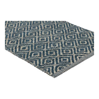 Part & Parcel Goods Textured Diamond Rug, 10'x14', Sapphire and Eggshell For Sale