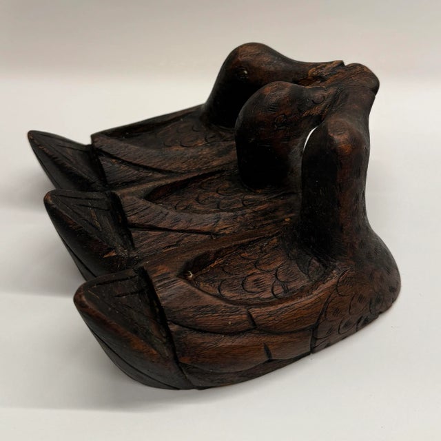 Mid-Century Modern Antique Hand-Carved Teak Wood Three-Duck Box For Sale - Image 4 of 12