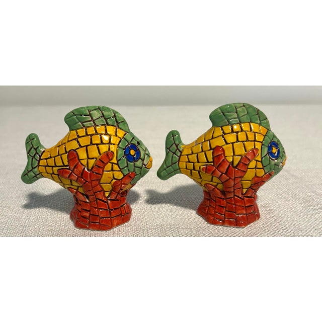 Gold Mid 20th Century Mid Centruy Modern Vietri Nettuno Italian Mosaic Coral and Fish Decorative Dining Accessories - A 4 Piece Set For Sale - Image 8 of 10